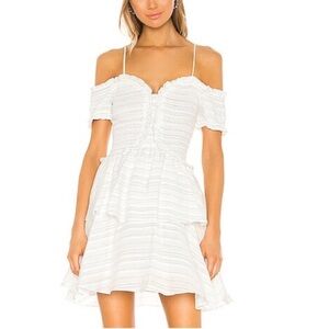 Elliatt Revolve Lavinia Striped Smocked Off The Shoulder Mini Dress Size Small